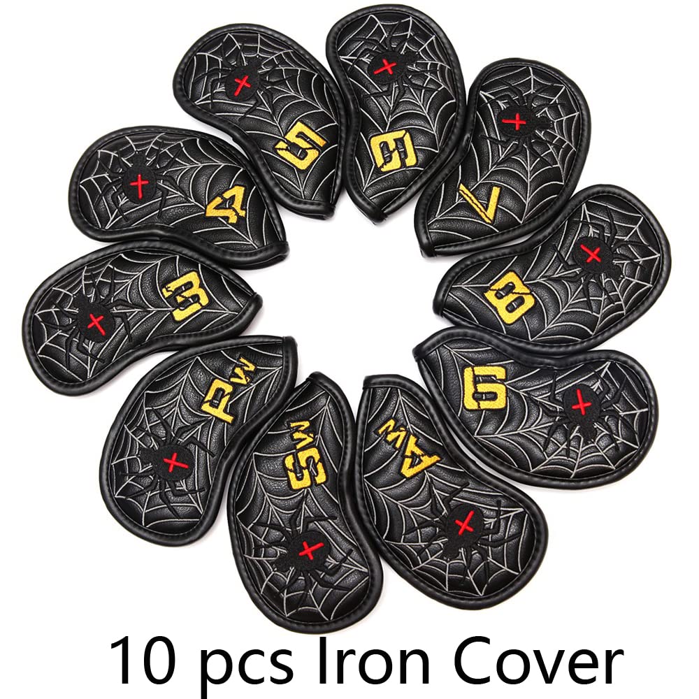 Spider Embroidery Black Golf Head Covers Driver/Fairway Wood/Hybrid/Iron Head Covers (Driver+Fairway+Hybrid Cover)