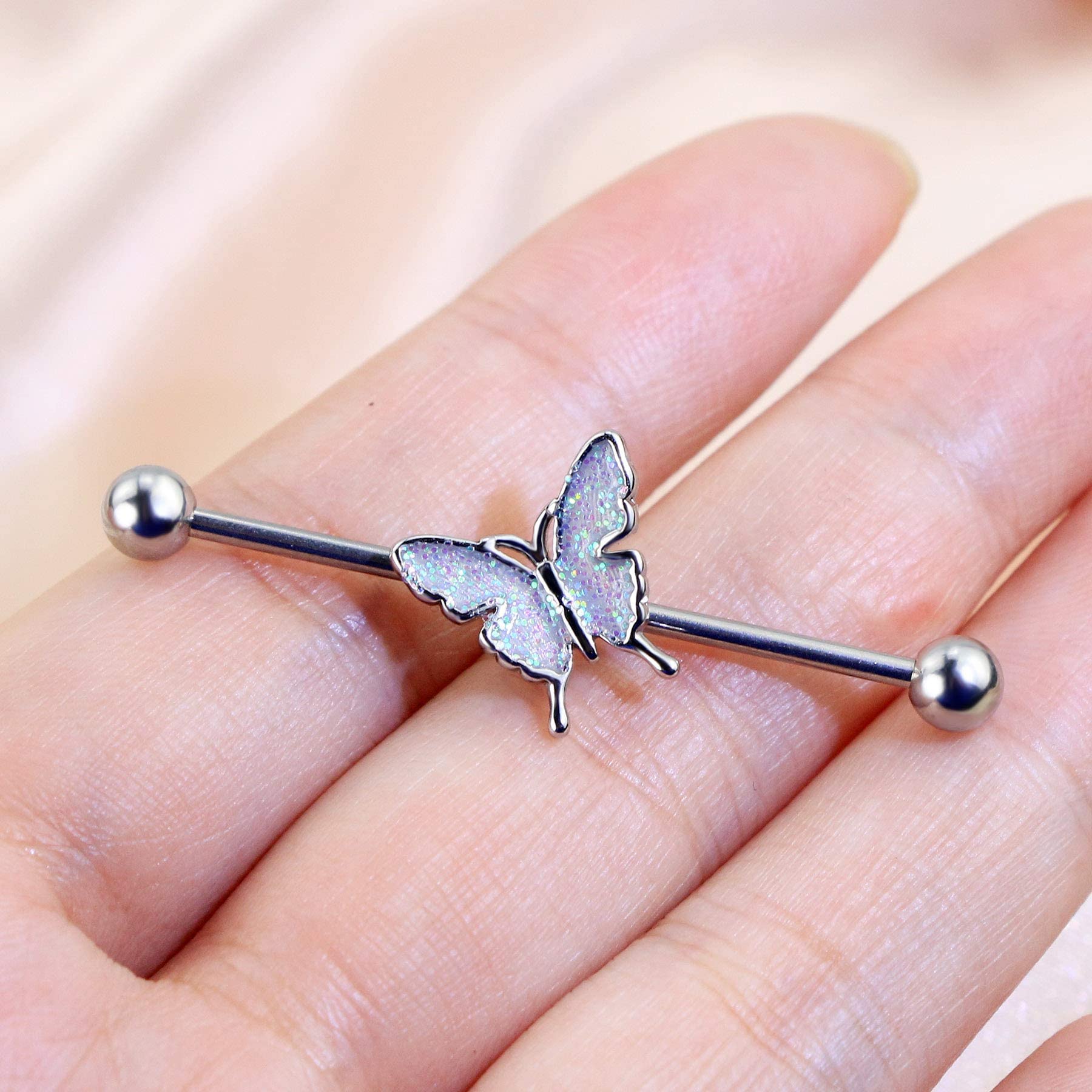 Jewseen Industrial Barbell 14g Industrial Rings Butterfly Industrial Bar Body Piercing Industrial Jewelry for Women Gift