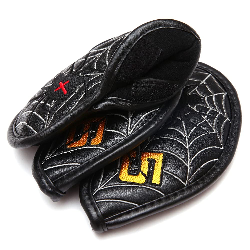 Spider Embroidery Black Golf Head Covers Driver/Fairway Wood/Hybrid/Iron Head Covers (Driver+Fairway+Hybrid Cover)