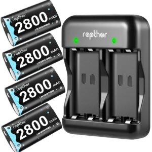 rapthor 4 x 2800mAh Rechargeable Controller Battery Pack for Xbox One/Xbox Series X/Xbox One S/Xbox One X/Xbox One Elite, high Power NI-MH Batteries Kit with Charger (4 Batteries+Charger)