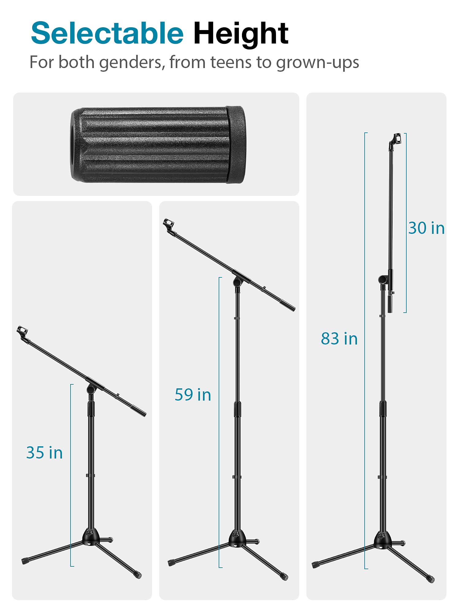 InnoGear Microphone Stand, Boom Arm Mic Stand Floor Detachable Height Adjustable Heavy Duty with Mic Clip Holder Metal Base for Blue Yeti HyperX QuadCast Shure SM58 Samson Q2U Fifine K669B