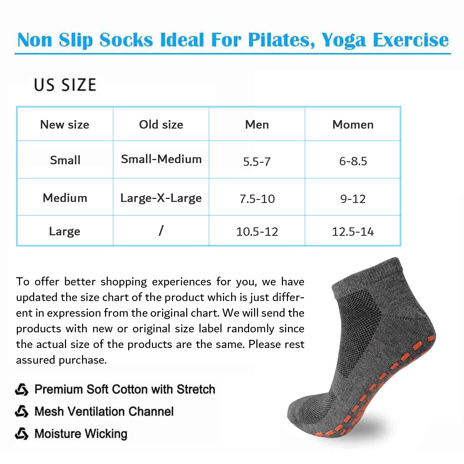 NOVAYARD 6 Pairs Non Slip Grippy Sock Yoga Pilates Hospital Socks Sticky Grippers for Men Women（Dark gray,Large）