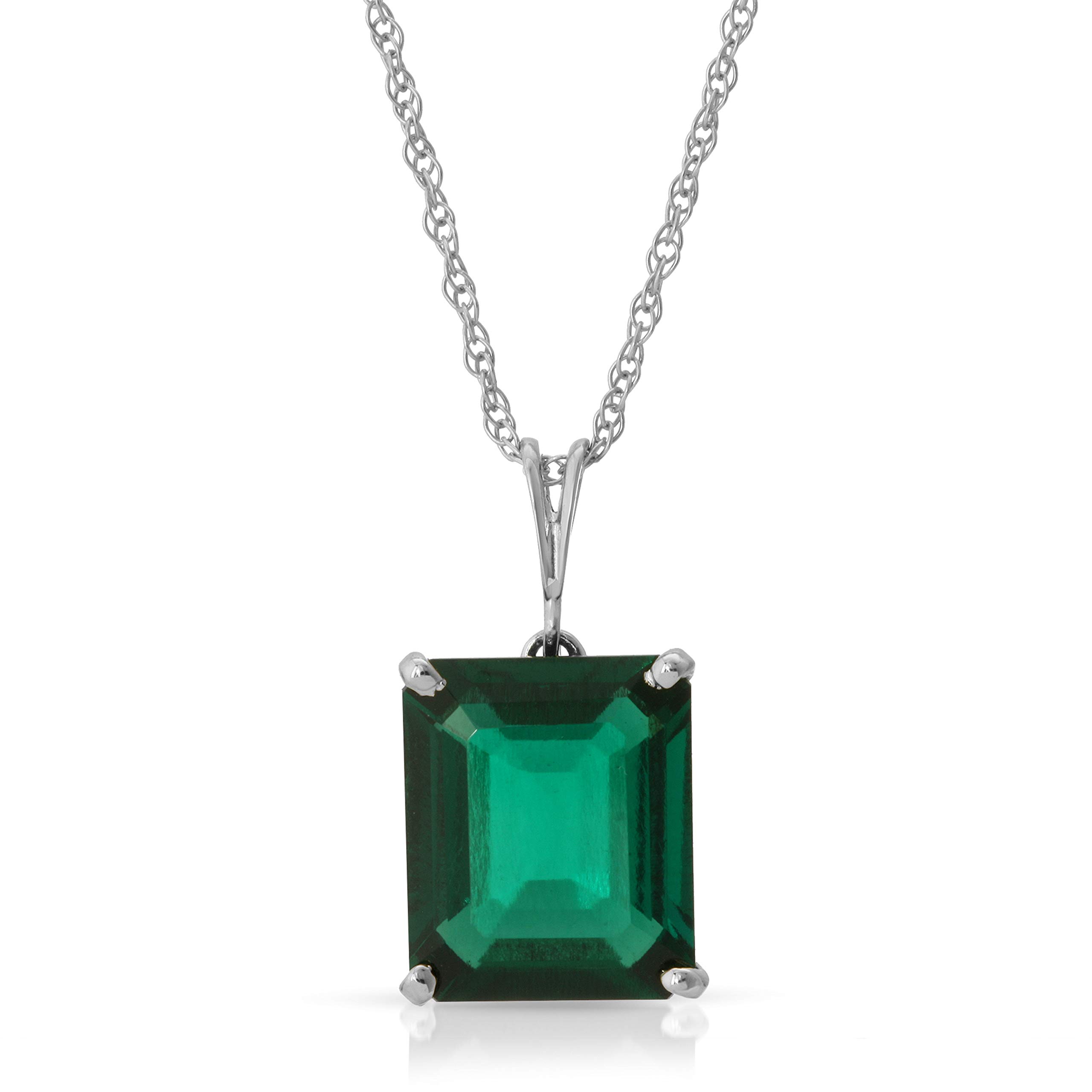 Galaxy Gold GG 14K Solid White Gold Necklace With Octagon Shape 4.5 ctw High Polished Genuine Emerald - Grade AAA (White Gold 24 Inch) LAB GROWN GENUINE REAL EMERALD