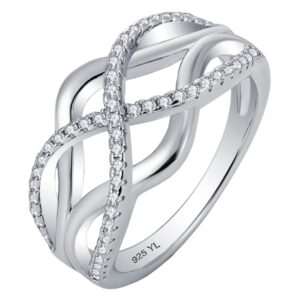 yl celtic knot rings 925 sterling silver twisted knot ring 18k white gold plated cubic zirconia infinity statement rings for women-size10