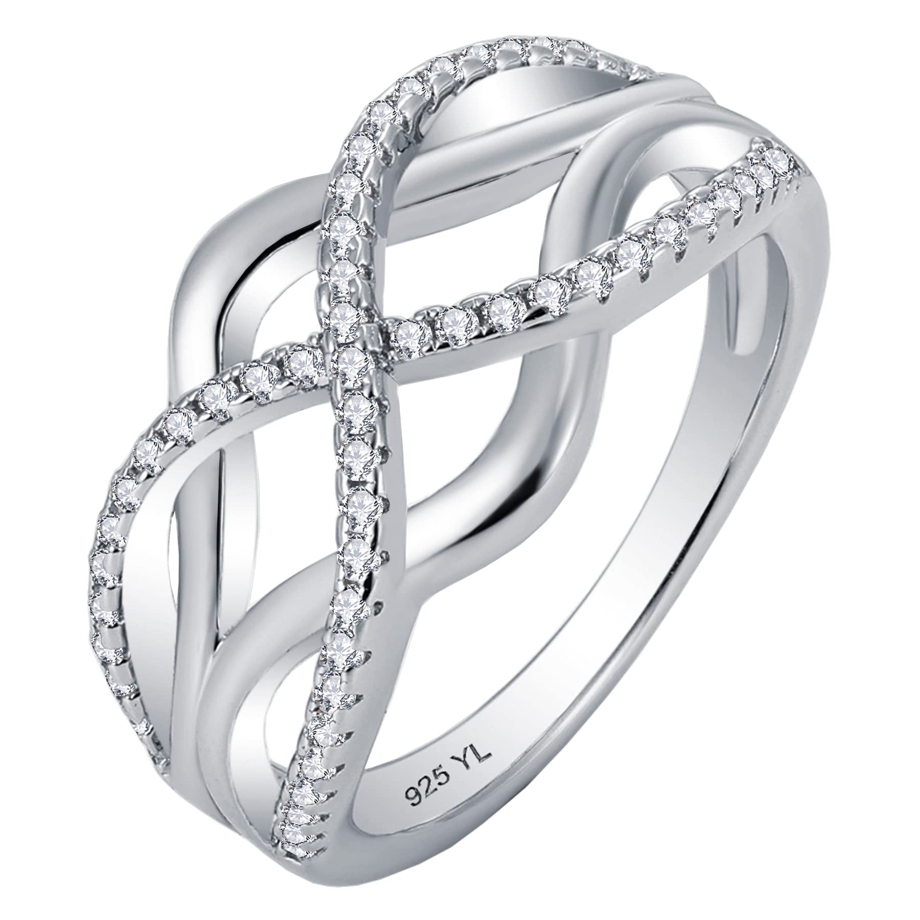 YL Celtic Knot Rings 925 Sterling Silver Twisted Knot Ring 18k White Gold Plated Cubic Zirconia Infinity Statement Rings for Women-size10