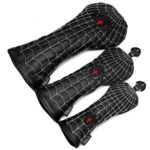 Spider Embroidery Black Golf Head Covers Driver/Fairway Wood/Hybrid/Iron Head Covers (Driver+Fairway+Hybrid Cover)