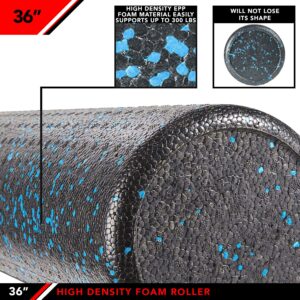 JFIT High Density Muscle Foam Roller, Speckled Blue, 36-Inch