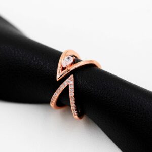 N/C Rose Gold Plated Pear CZ Crossover X Ring for Women, Adjustable Stacking Infinity Wedding Band with Birthstone (white)