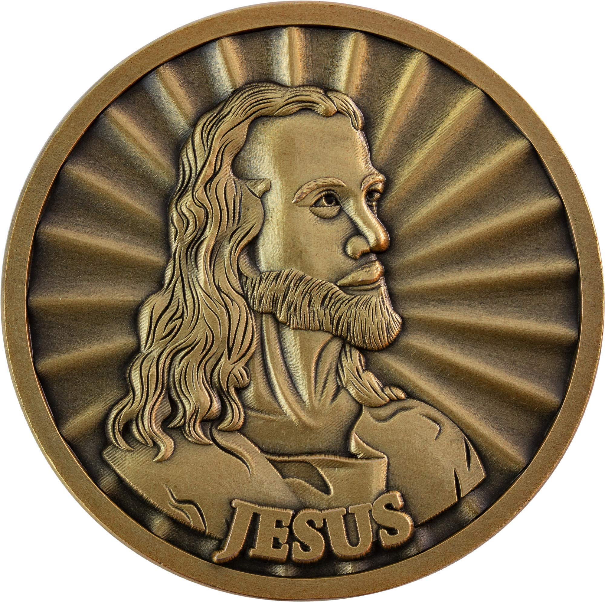 Jesus Coin, Bulk Pack of 10, Head of Christ by Warner Sallman Challenge Coin, Easter Handout, KJV Bible Verse Prayer Token, Antique Gold Plated Catholic and Christian Religious Jesus Picture Coin