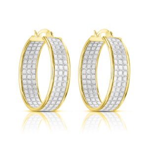 Savlano 18K Gold Plated 925 Sterling Silver Cubic Zirconia Crystal Dust Round Hoop Earrings for Women