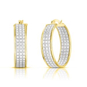 Savlano 18K Gold Plated 925 Sterling Silver Cubic Zirconia Crystal Dust Round Hoop Earrings for Women