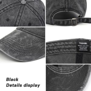 TSSGBL Vintage Cotton Washed Plain Baseball Caps Adjustable Distressed Dad Hat Men Women Unstructured Low Profile Blank Soft Summer Outdoor Ball Caps - Black