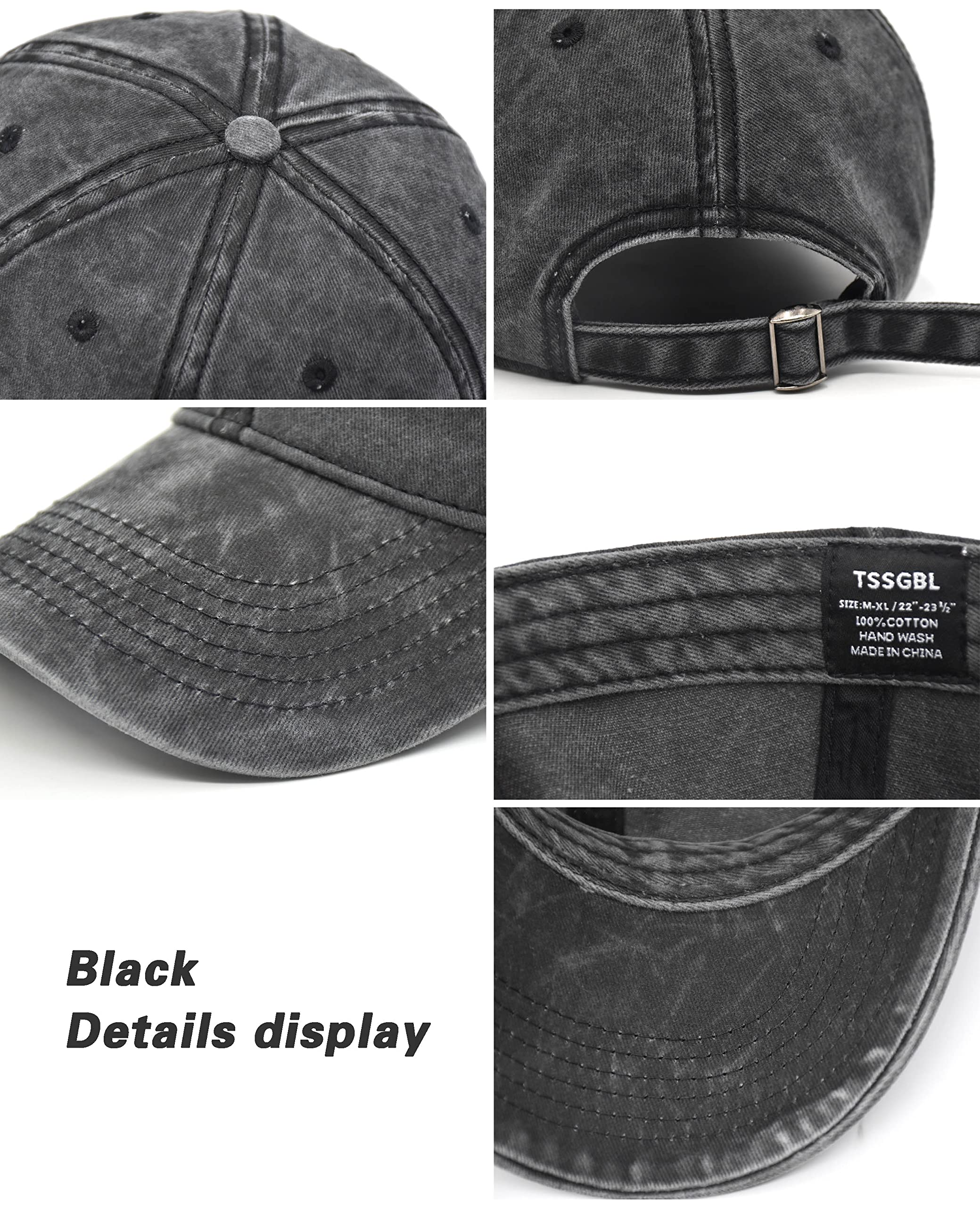 TSSGBL Vintage Cotton Washed Plain Baseball Caps Adjustable Distressed Dad Hat Men Women Unstructured Low Profile Blank Soft Summer Outdoor Ball Caps - Black