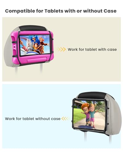 WONNIE Tablet Holder for Car, Upgraded iPad Holder for Car Back Seat Headrest Mount Holder for Kids with Anti-Slip Strap,Silicone Holding Net/Fits All 7-12.9'' Tablets