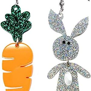 COLORFUL BLING Easter Asymmetric Rabbit Carrot Acrylic Dangle Earrings Holiday Accessories for Women Girls