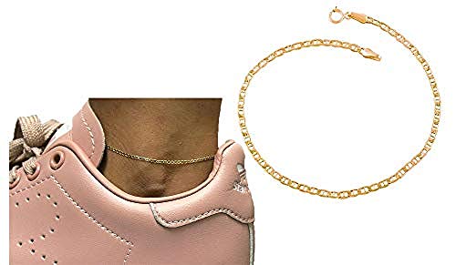 14K Gold Anklets for Women. 14K 10 Inch Anklet, Gold Flat Mariner Anklet,Dainty Anklet Summer Beach Gold Jewelry, Foot Jewelry Ankle (Marina Link)