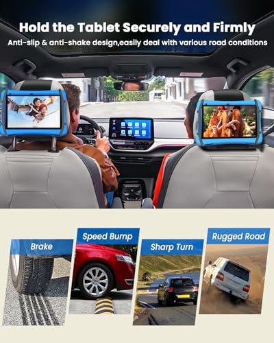 WONNIE Tablet Holder for Car, Upgraded iPad Holder for Car Back Seat Headrest Mount Holder for Kids with Anti-Slip Strap,Silicone Holding Net/Fits All 7-12.9'' Tablets