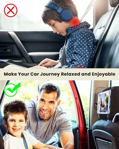 WONNIE Tablet Holder for Car, Upgraded iPad Holder for Car Back Seat Headrest Mount Holder for Kids with Anti-Slip Strap,Silicone Holding Net/Fits All 7-12.9'' Tablets