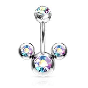 pierced owl 14g cz triple bubble stainless steel navel belly button ring (aurora borealis)