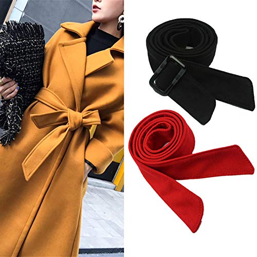 luzen Women's Artificial Wool Overcoat Waist Belt Wide Bowknot Decorated Coat Belt Band Cinch Tie with Buckle for Overcoat Slim Outerwear, Black Medium