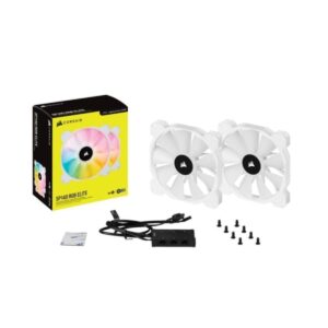 CORSAIR iCUE SP140 RGB Elite Performance 140mm White PWM Dual Fan Kit with Lighting Node CORE