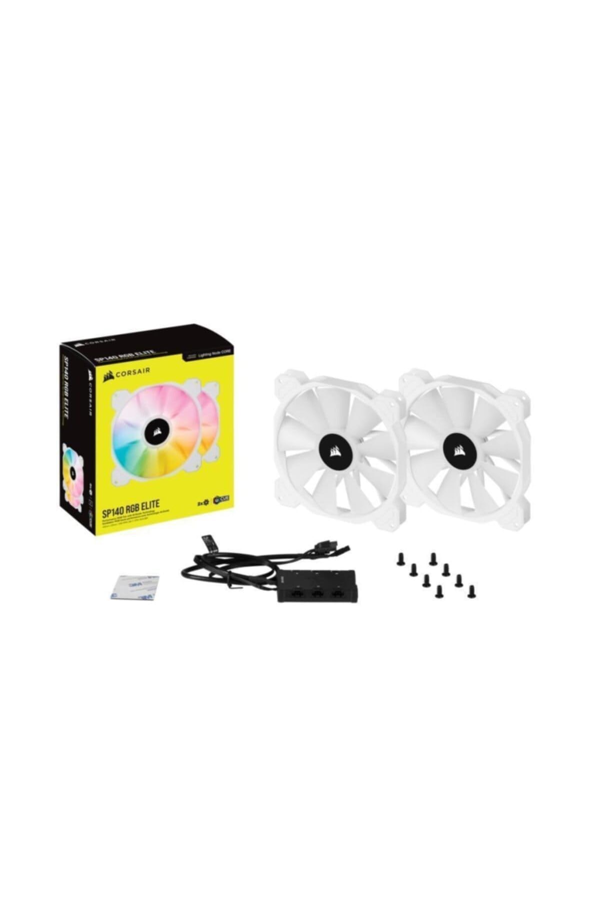 CORSAIR iCUE SP140 RGB Elite Performance 140mm White PWM Dual Fan Kit with Lighting Node CORE