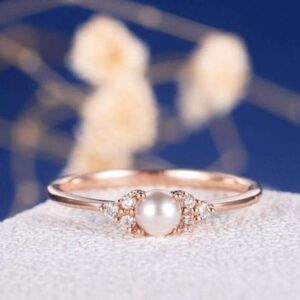 WDIYIEETN Elegant Pearl Rings Rose Gold CZ Crystal Fashion Engagement Wedding Ring (7)