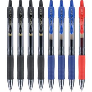 Pilot, G2 Premium Gel Roller Pens, Fine Point 0.7 mm, Blue, Black, Red, Pack of 8