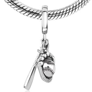 Bolenvi Baseball Bat Glove Sports 925 erling Silver Pendant Charm Bead For Pandora & Similar Charm Bracelets or Necklaces