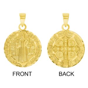 Jewelry America Solid 14k Yellow Gold Round Shaped St. Benedict Medallion Charm Pendant with Cable Chain Necklace, 20"