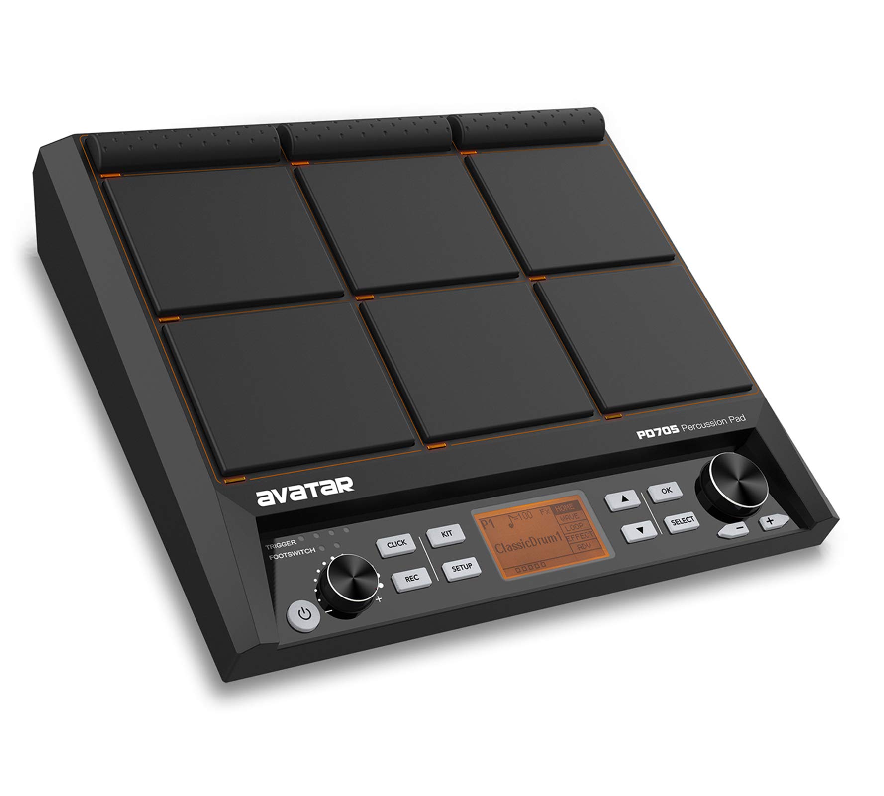 HXW PD705 Percussion Sample Pad 9 Trigger Sampling Multipad Portable Travel Electric Drum Pad With Built-in 592 Sounds, Support USB/MIDI In Out/AUX