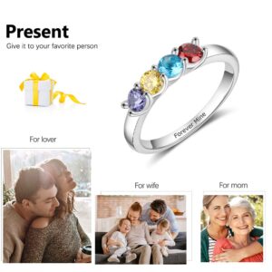 kaululu Mom Ring Gifts for Women Personalized 4 Birthstones Rings for Mothers Custom Name Ring Mothers Day Ring Mothers Jewelry for Women Mothers Day Gifts