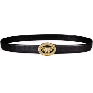 YOHOWA Fashion Belt for Men Bull Buckle Designer Gold and Black Leather Stripes Diamond Luxury Business Gift