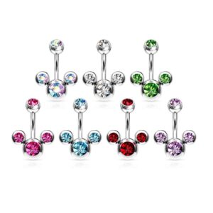 Pierced Owl 14G CZ Triple Bubble Stainless Steel Navel Belly Button Ring (Aurora Borealis)