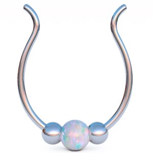 non piercing white opal faux septum ring - sterling silver false septum hoop piercing - clip on septum nose ring