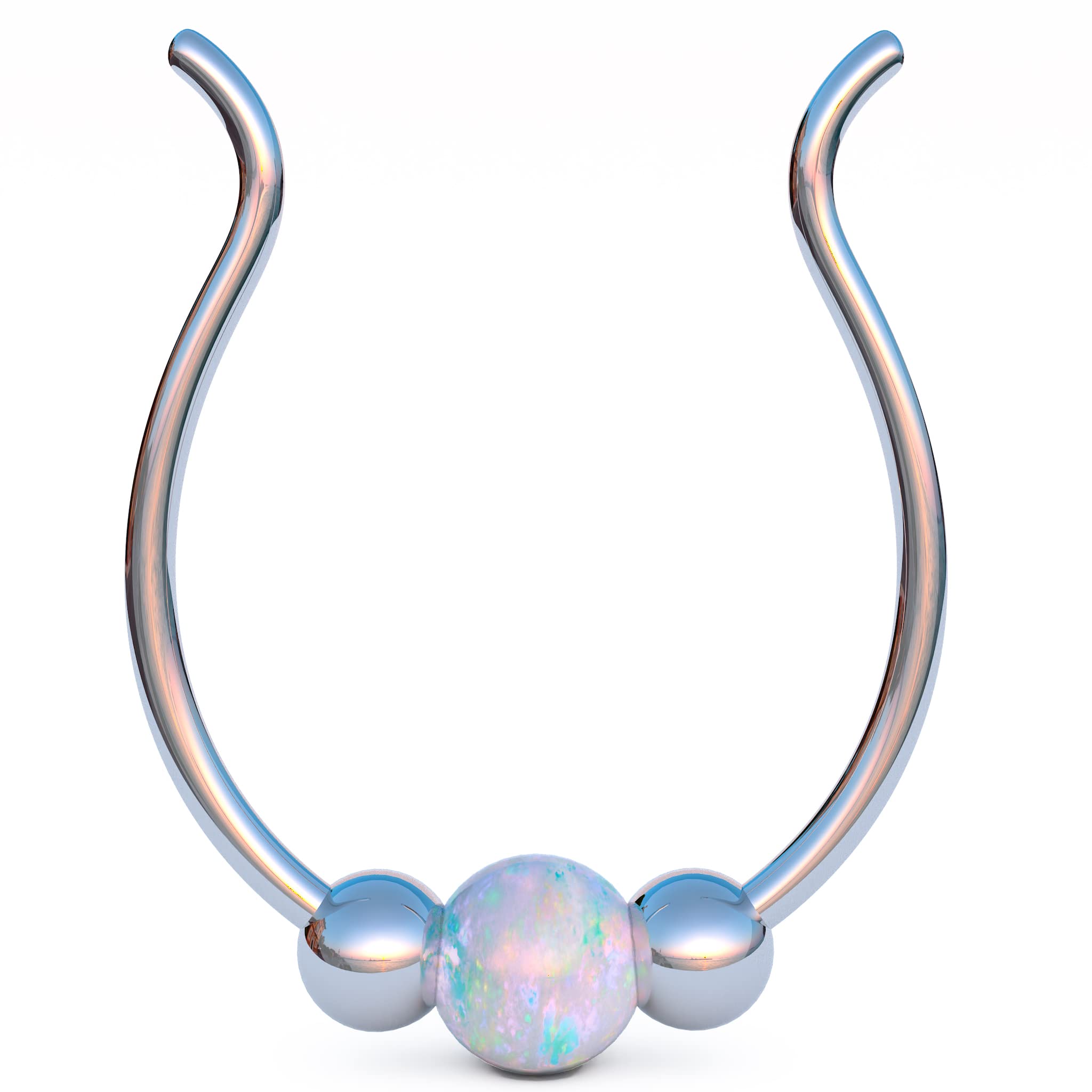 Non Piercing White Opal faux Septum Ring - Sterling Silver False Septum Hoop Piercing - Clip on Septum Nose ring