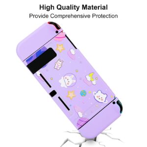 Tscope Cute Protective Cover for Nintendo Switch, Dockable Soft Shell Shockproof Case Joy Con Skin with Space Bunny Pattern, & Thumb Caps, Anti-Scratch