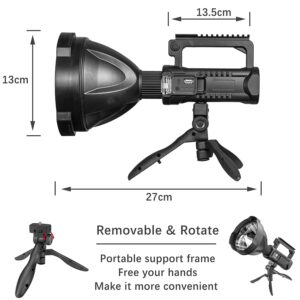 Rechargeable Spotlight Flashlight High Lumens, 900000 Lumens Super Bright Led Searchlight with Tripod and USB Output, IPX5 Waterproof 4 Modes Handheld Spotlight for Camping Emergencies