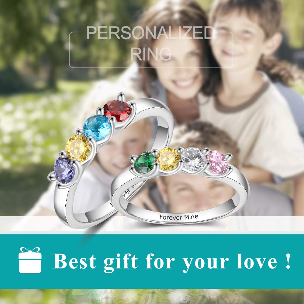 kaululu Mom Ring Gifts for Women Personalized 4 Birthstones Rings for Mothers Custom Name Ring Mothers Day Ring Mothers Jewelry for Women Mothers Day Gifts