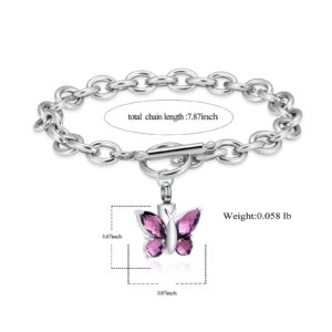 Imrsanl Butterfly Cremation Jewelry Urn Bracelet for Ashes Memorial Lockets Pendant Funeral Keepsake Jewelry for Ashes (Purple Red)