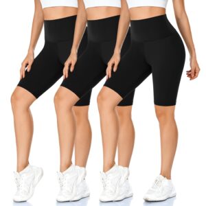 morefeel 3 pack buttery soft biker shorts for women – 8" high waist tummy control workout yoga running gym athletic shorts