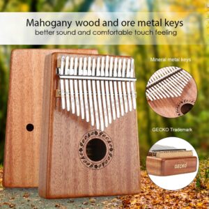 TONGYONG Gecko Kalimba Thumb Piano 17 Keys, Mahogany Wood Portable Mbira Sanza Finger Piano Mini, with Tune Hammer and Songbook, Musical Inruments for Kids Adult Beginners