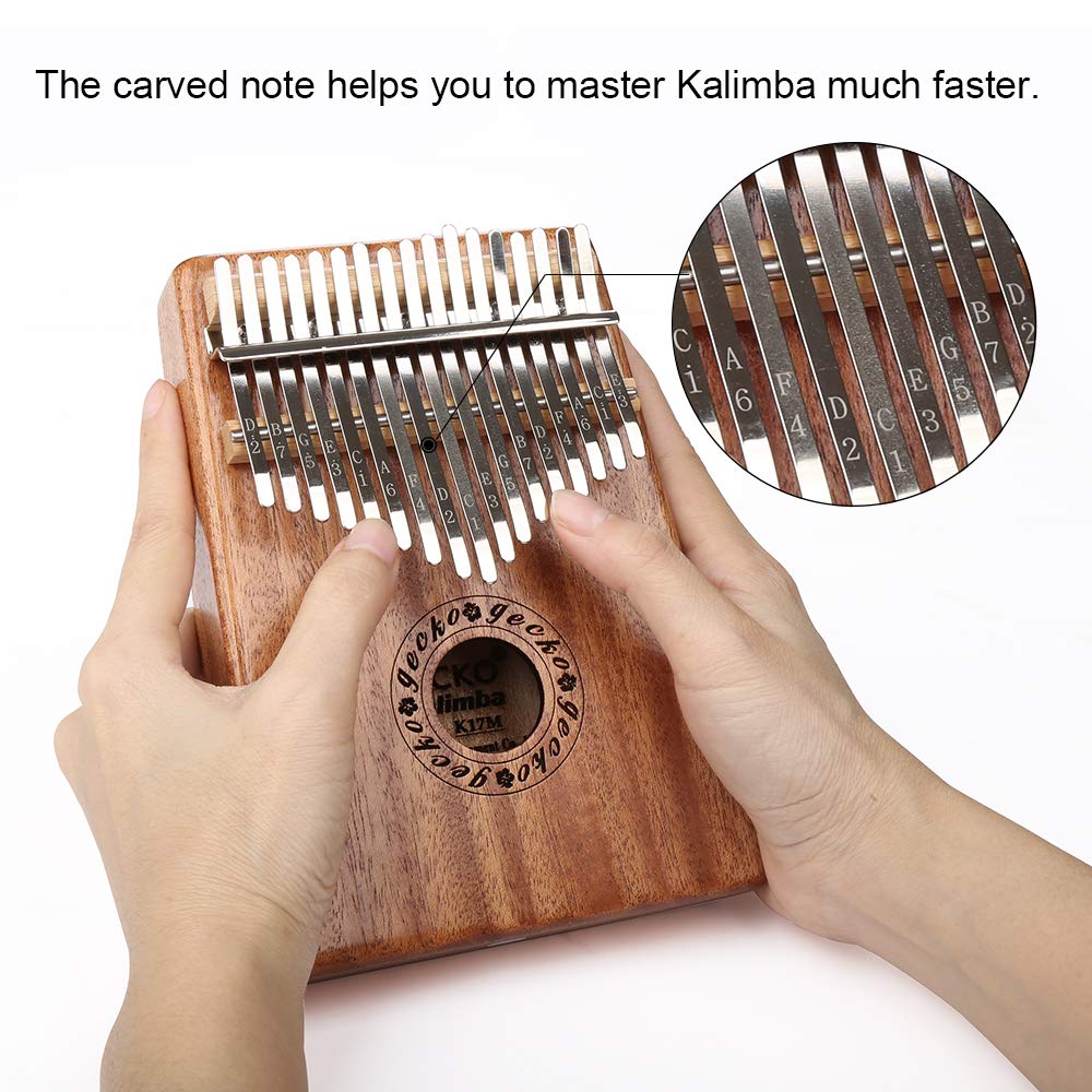 TONGYONG Gecko Kalimba Thumb Piano 17 Keys, Mahogany Wood Portable Mbira Sanza Finger Piano Mini, with Tune Hammer and Songbook, Musical Inruments for Kids Adult Beginners