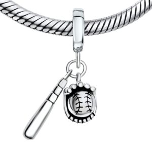 bolenvi baseball bat glove sports 925 erling silver pendant charm bead for pandora & similar charm bracelets or necklaces