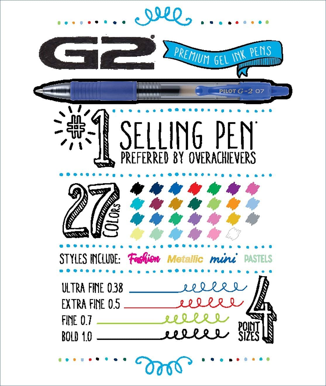 Pilot, G2 Premium Gel Roller Pens, Bold Point 1 mm, Pack of 8, Black and Blue