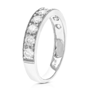 VIR JEWELS 1 cttw Diamond Wedding Band For Women, Milgrain Diamond Wedding Band in 14K White Gold Prong Set, Size 9.5