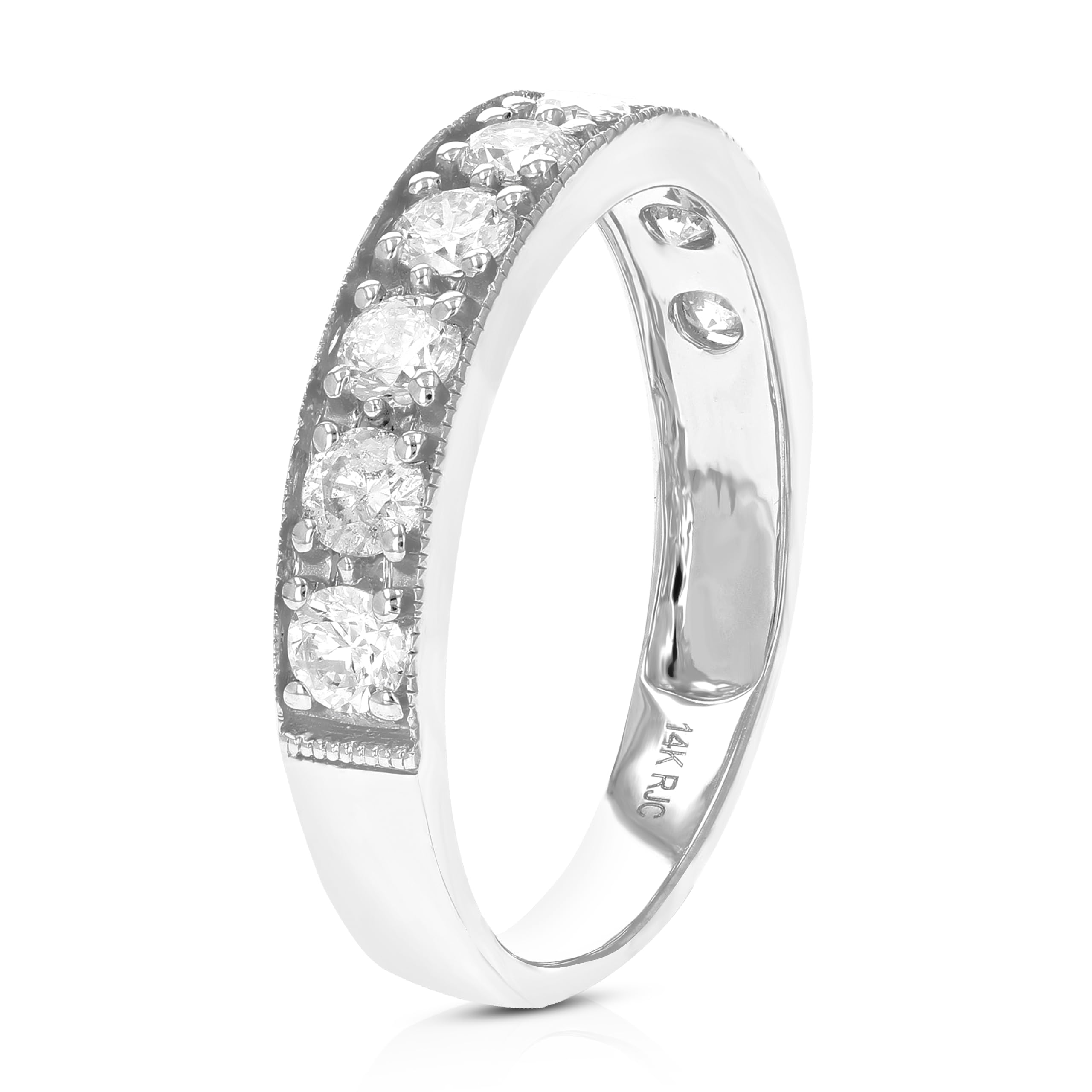 VIR JEWELS 1 cttw Diamond Wedding Band For Women, Milgrain Diamond Wedding Band in 14K White Gold Prong Set, Size 9.5