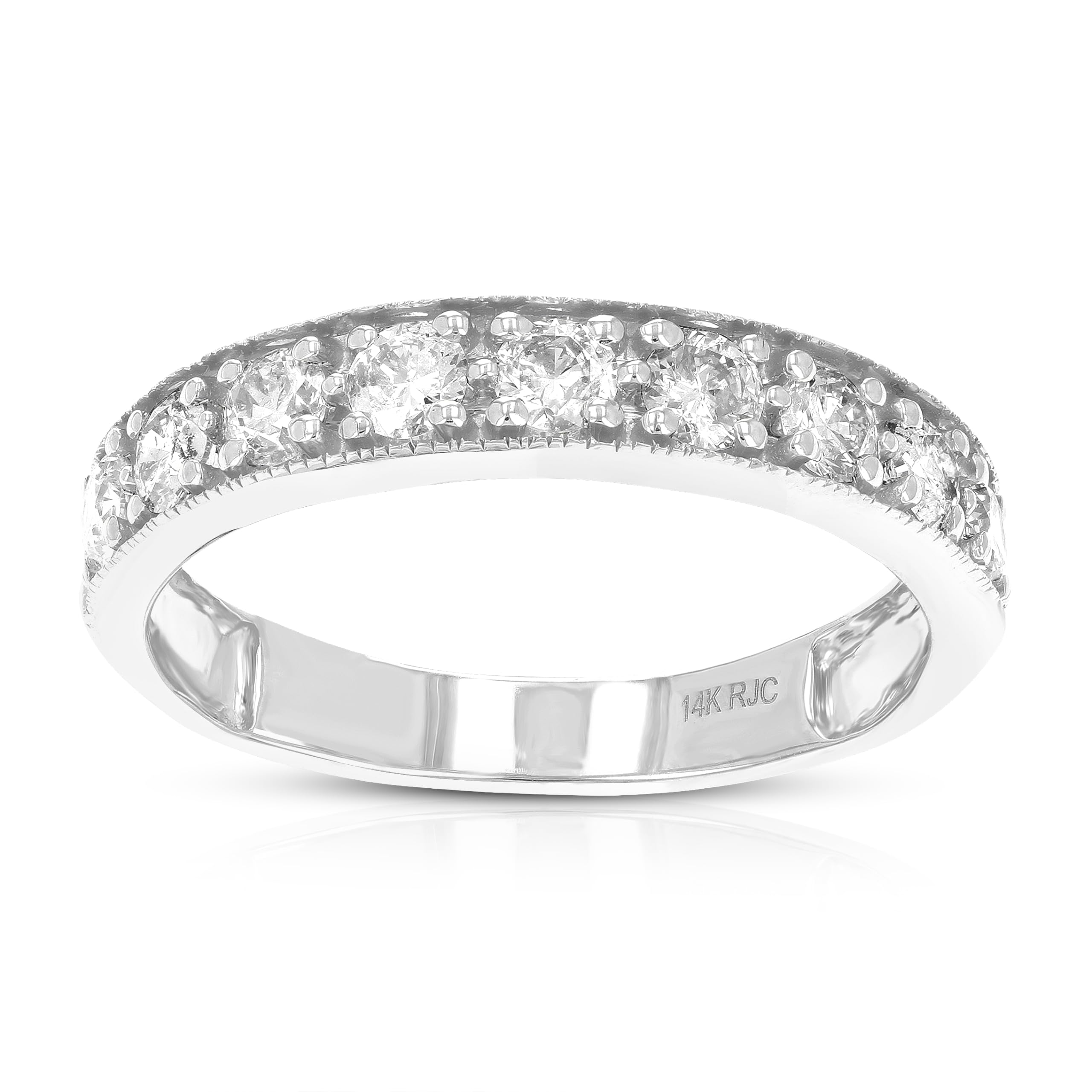 VIR JEWELS 1 cttw Diamond Wedding Band For Women, Milgrain Diamond Wedding Band in 14K White Gold Prong Set, Size 9.5