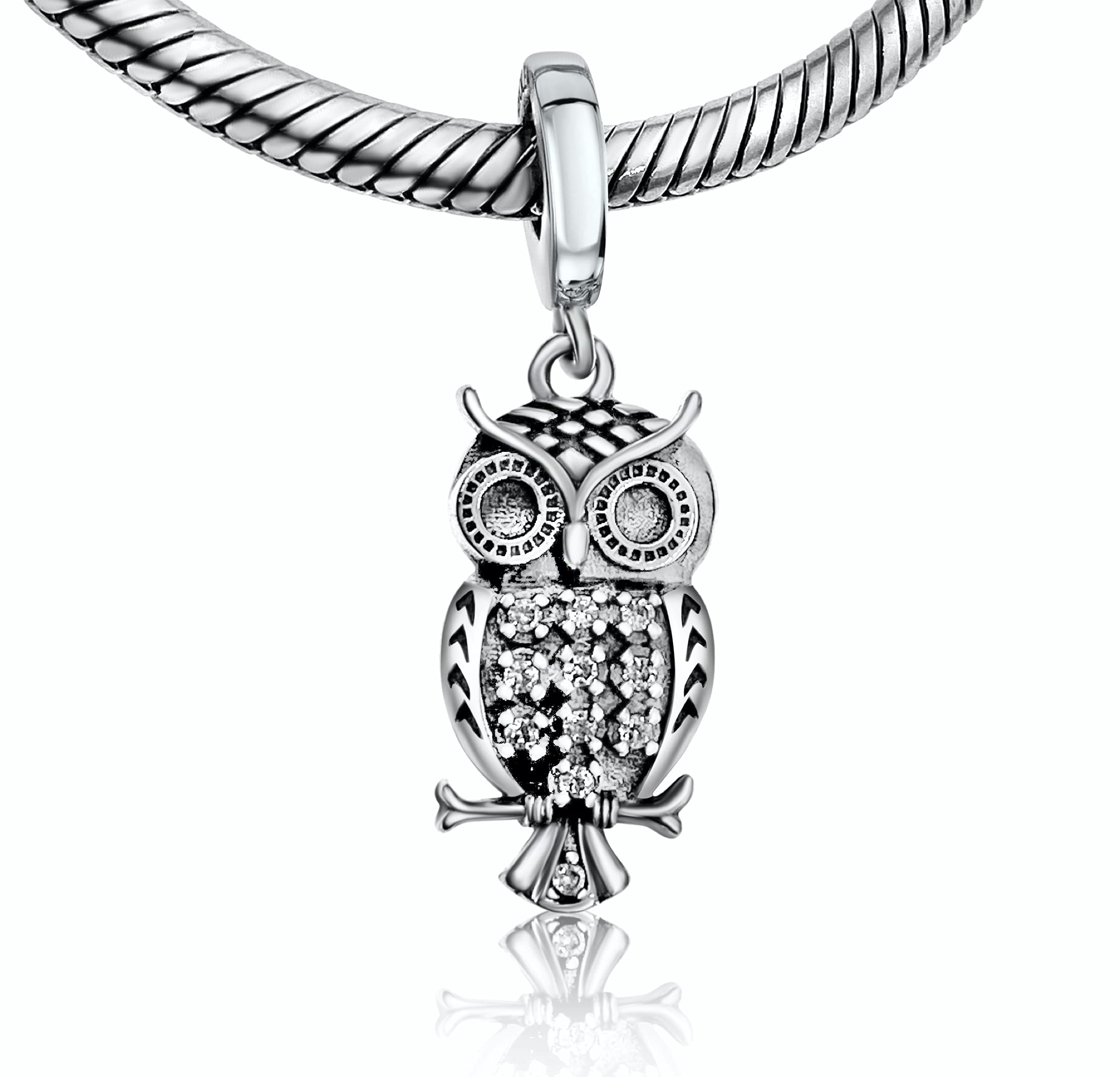 BOLENVI Sitting Night Owl 925 Sterling Silver Pendant Charm Bead For Pandora & Similar Charm Bracelets or Necklaces