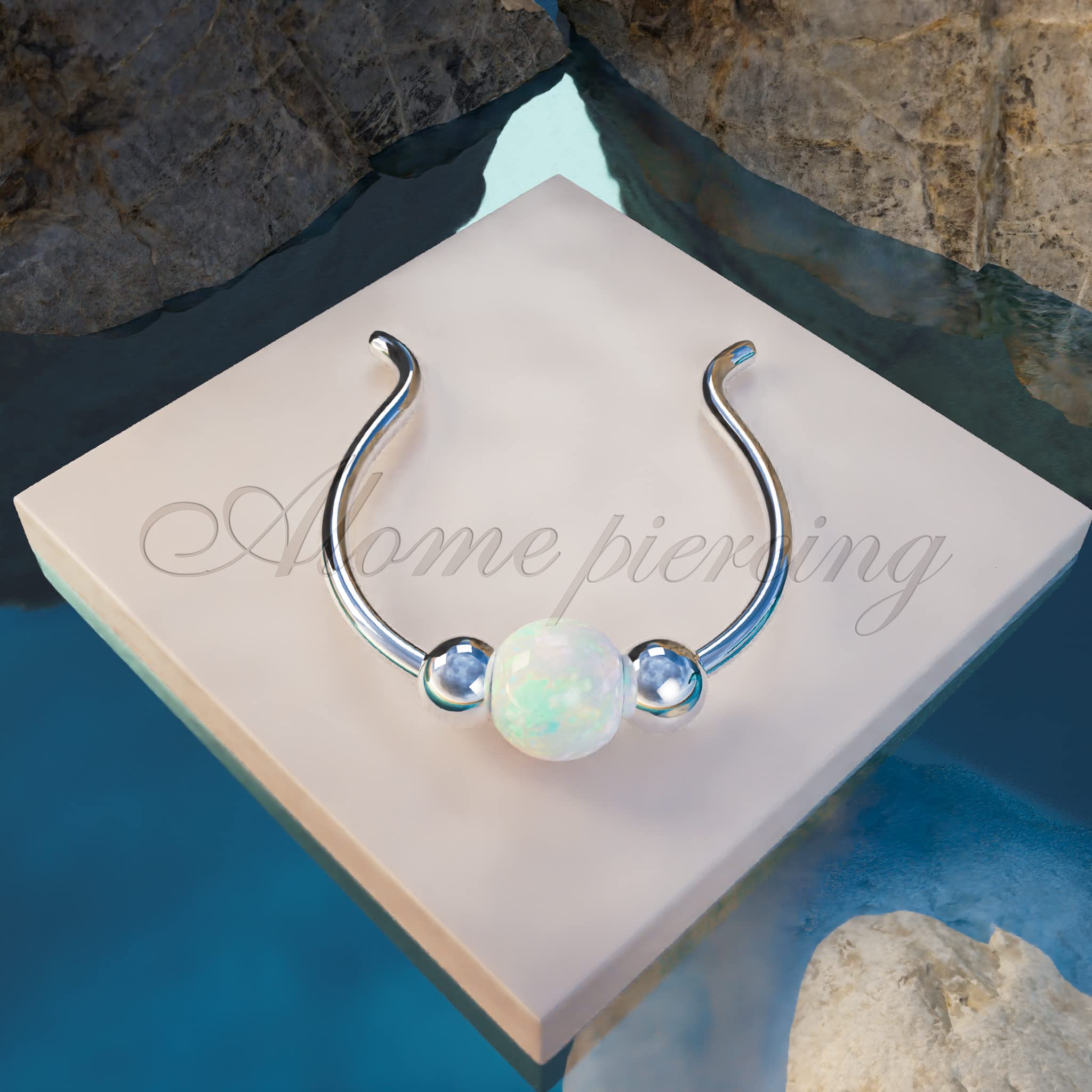 Non Piercing White Opal faux Septum Ring - Sterling Silver False Septum Hoop Piercing - Clip on Septum Nose ring